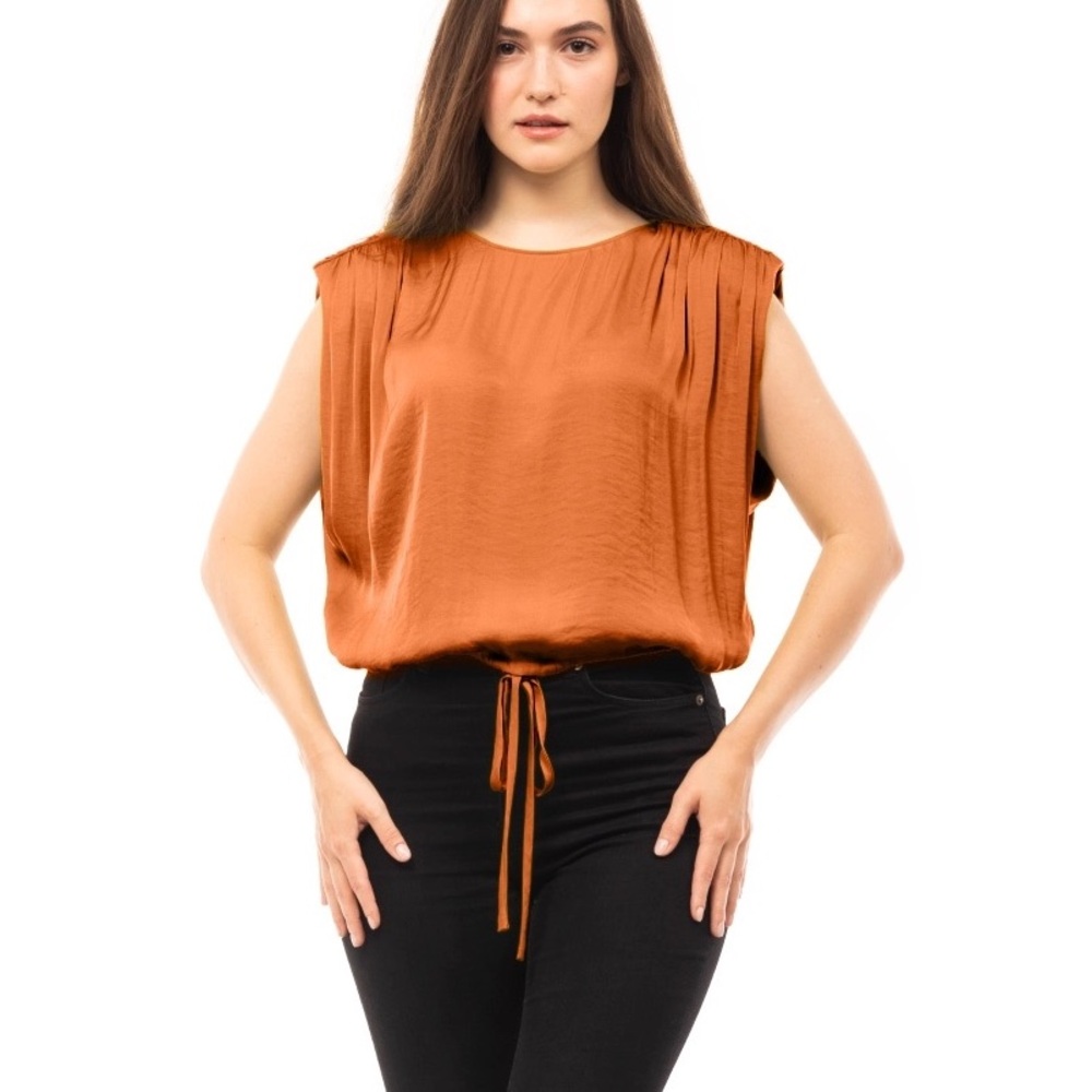 Naked Zebra Rust Shirred Shoulder Boat Neck Blouse